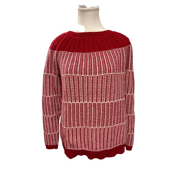 Talbots Sweaters - Talbots Petites | Red/White Cable Knit Cotton Blend Sweater | SP